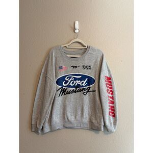 Ford Mustang Sweatshirt Women XL Gray Hybrid Apparel USA Graphic Sleeve Y2K